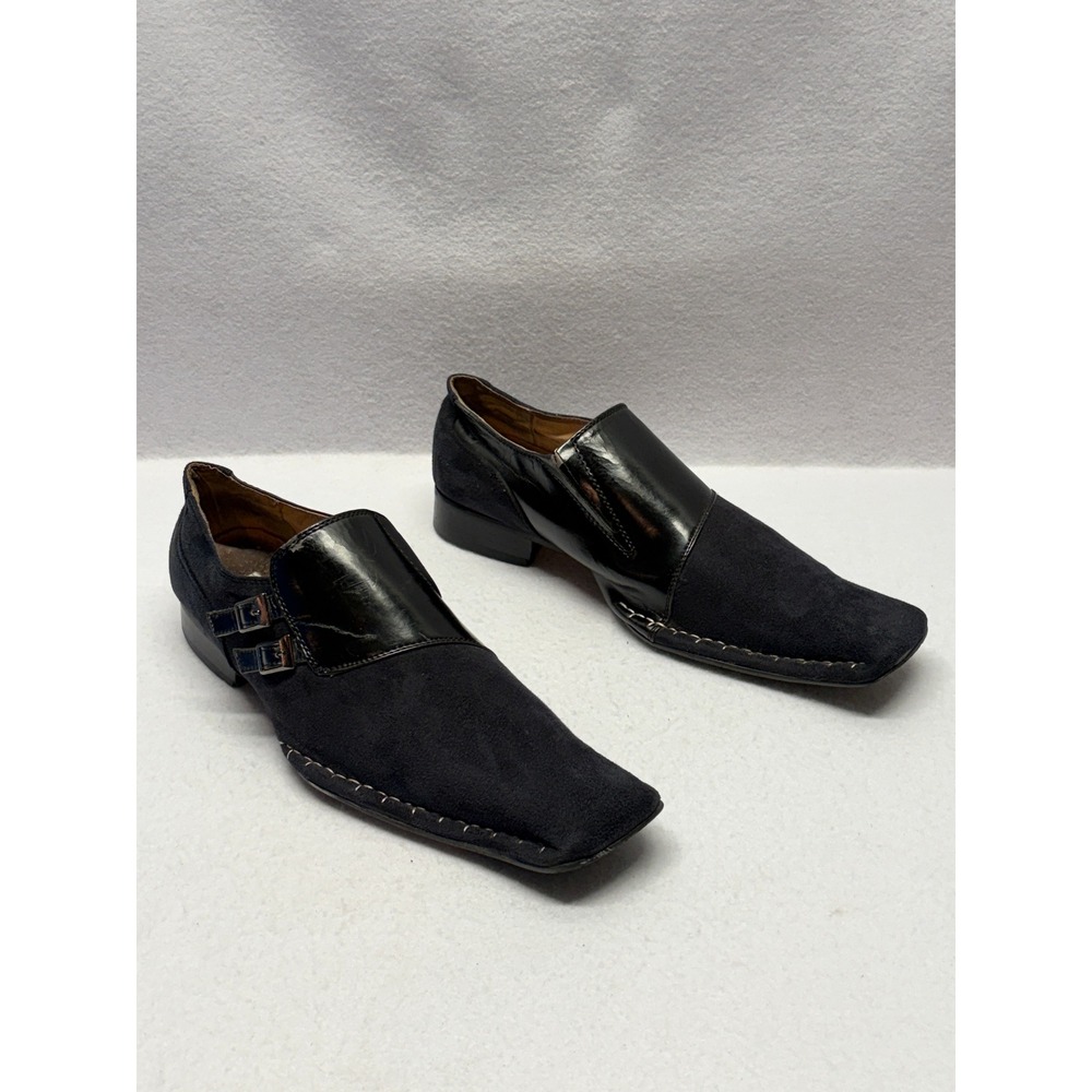 Bravo Warhol Mens Black Suede Leather Double Monk Strap Square Toe Loafers 11